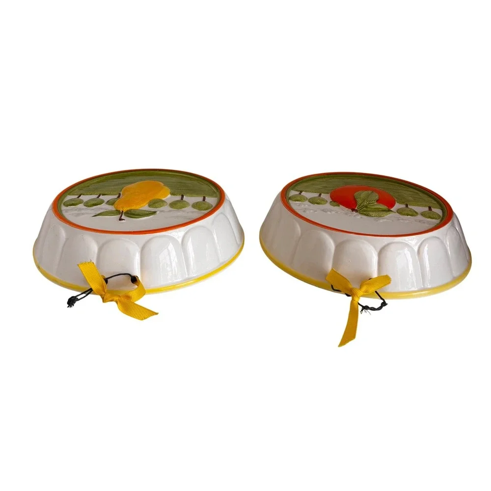 Vtg Dept 56 Ceramic Fruit Jelly Mold Wall Decor Set of 2 Pear Orange Pair 7.25